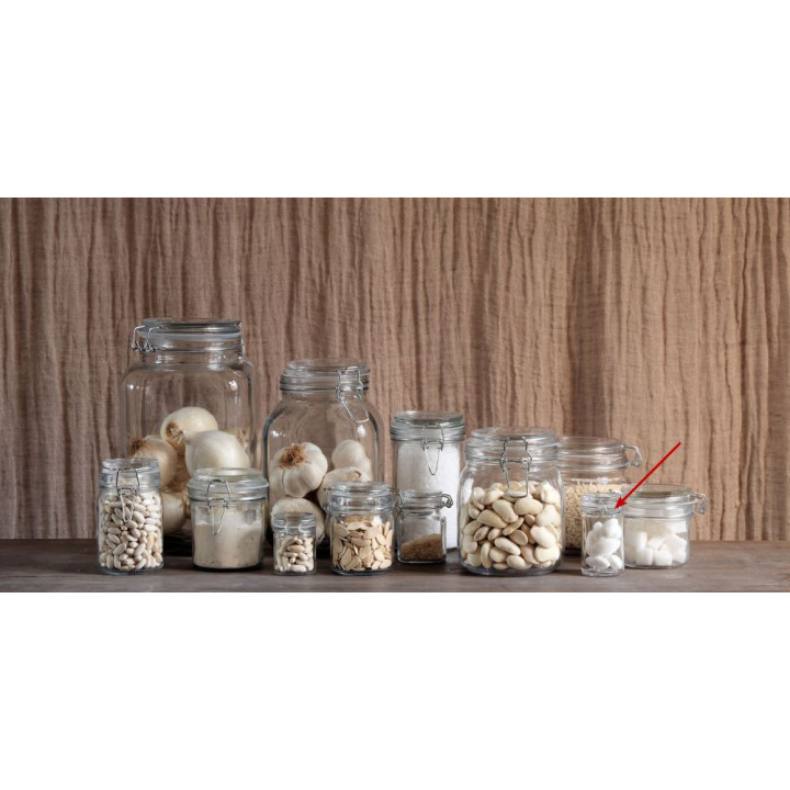 Cylindrical glass jar with clip 70ml d 4.4 h 8 cm