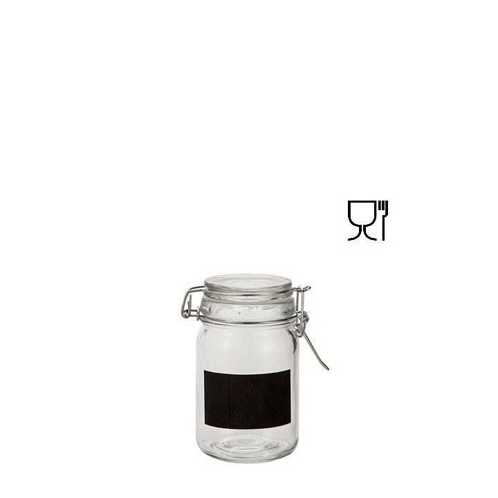 Glass jar with clip and blackboard 200ml d 6.5 h 11.5 cm