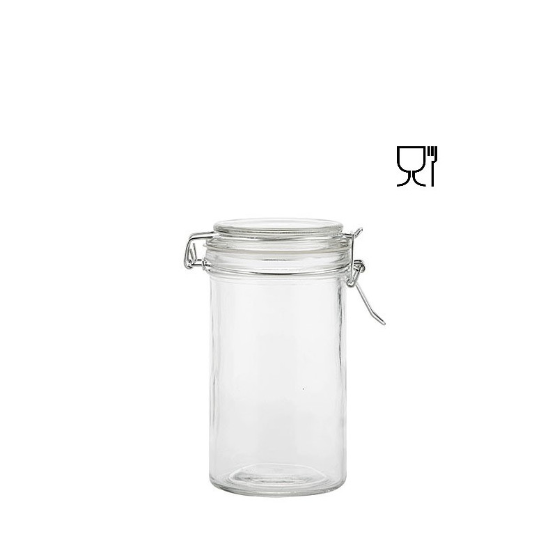 Cylindrical glass jar with clip 420ml d 7.8 h 15 cm
