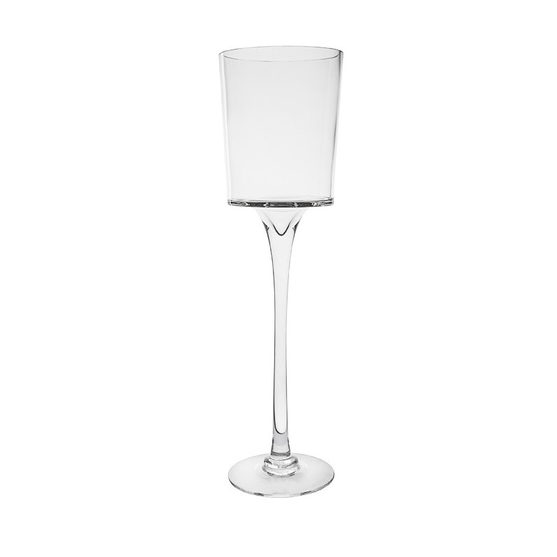 Pot porte bougie en verre sur tige h60 cm