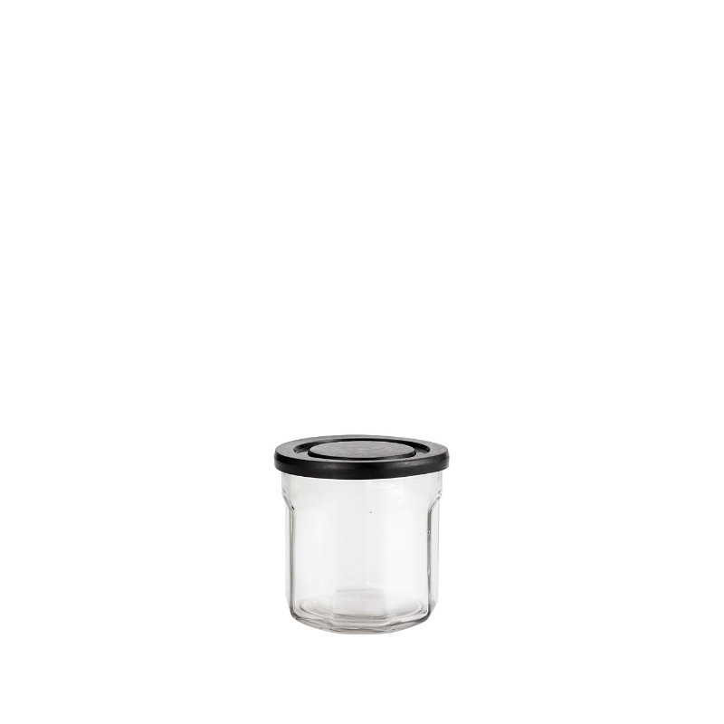 Contenitore in vetro coperchio di plastica nera v200 ml d9 h9 cm