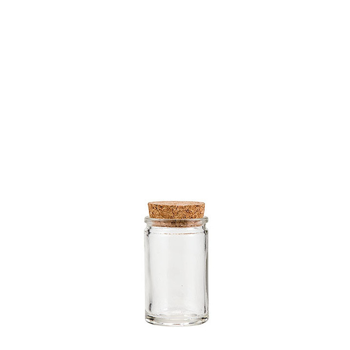 Pot en verre epais avec bouchon en liege 60ml d4 h8 cm