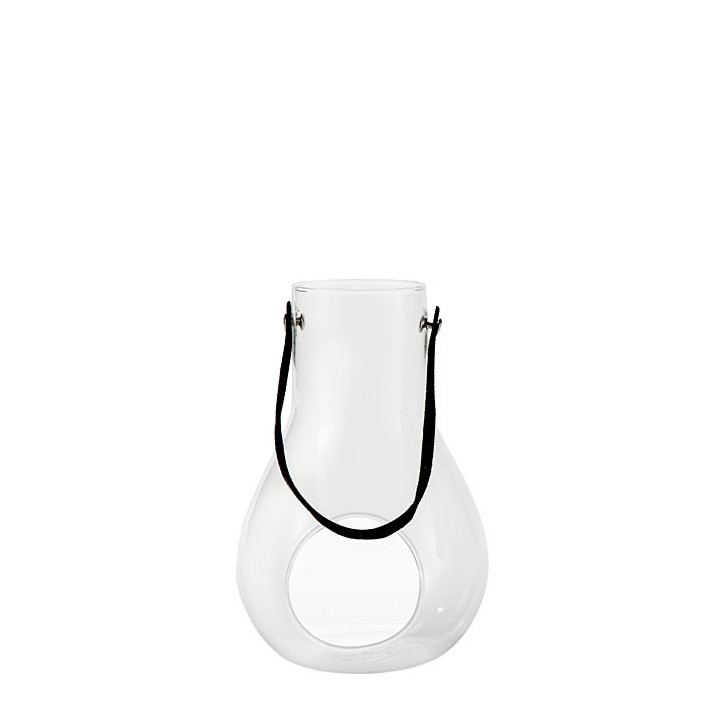 Tealight holder hanging vase with black cord h15.5 cm