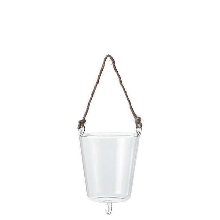 Hanging glass vase with hook and twine d10 h10 cm