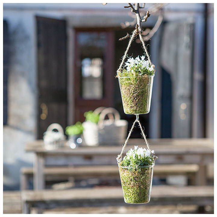 Hanging glass vase with hook and twine d10 h10 cm