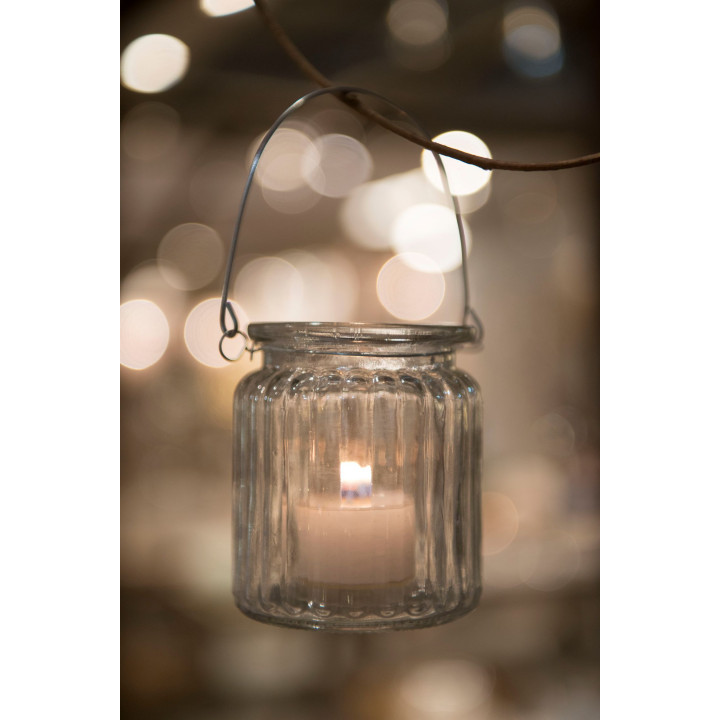Ribbed hanging transparent glass vase d7.5 h9 cm