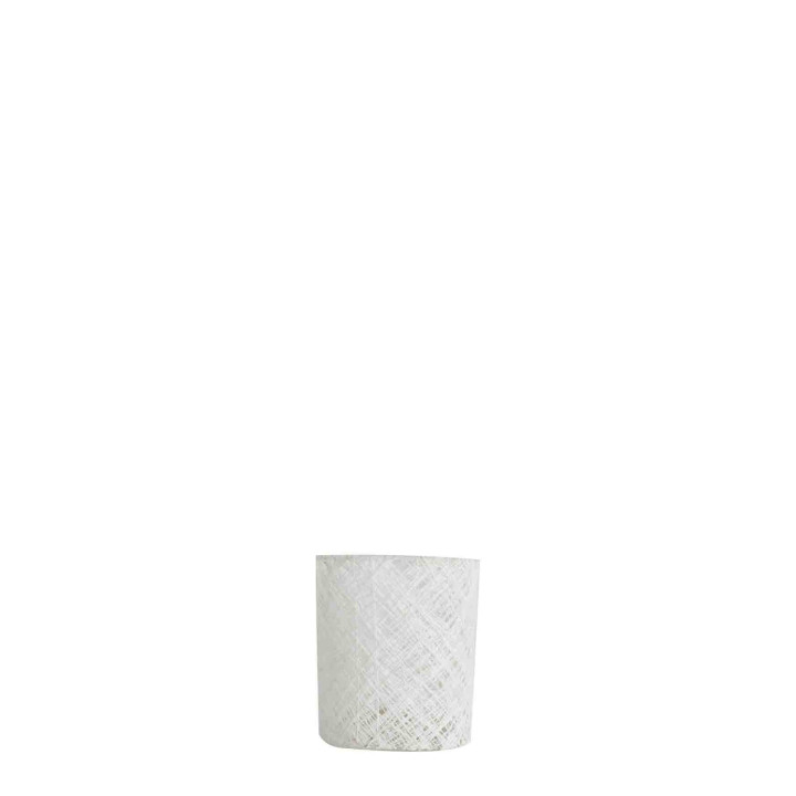Tealight holder glass white criss-crossed strings d7 h8.5 cm
