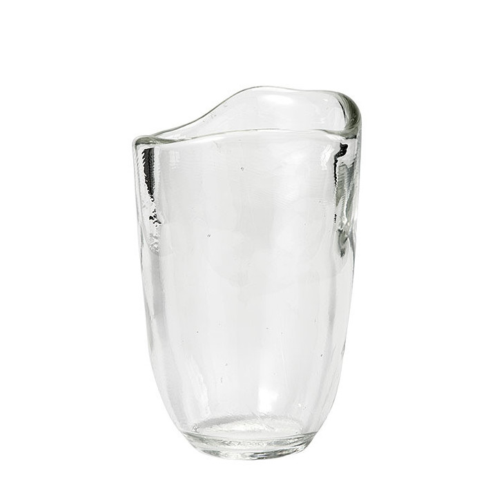 Vase cyclindrique en verre epais bord irregul.