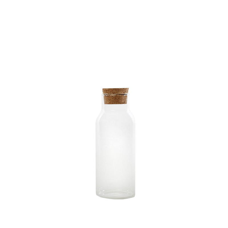 Borosilicate glass bottle with cork stopperv350ml d6.5 h17.5 cm