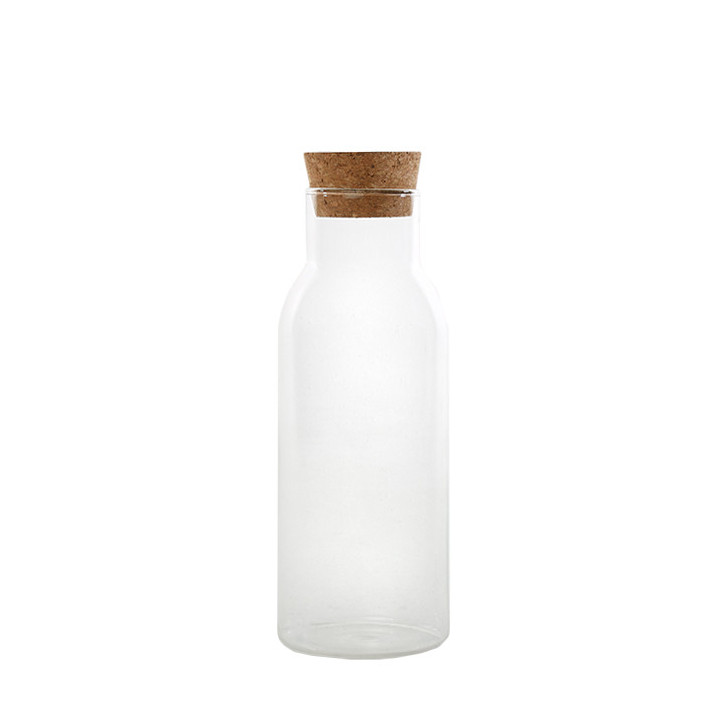 Borosilicate glass bottle with cork stopper v700ml d8 h23 cm