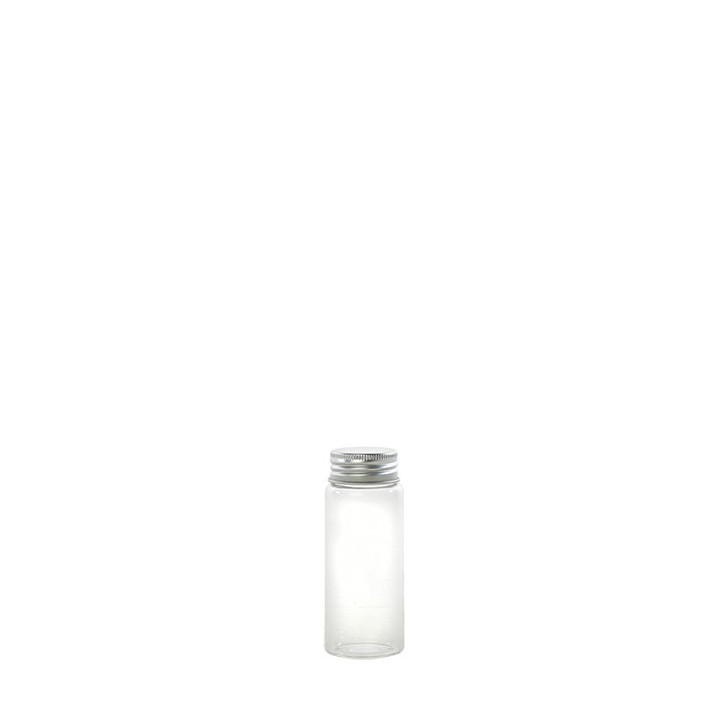 Little borosilicate glass bottle with metal cap 50ml d3.5 h9 cm