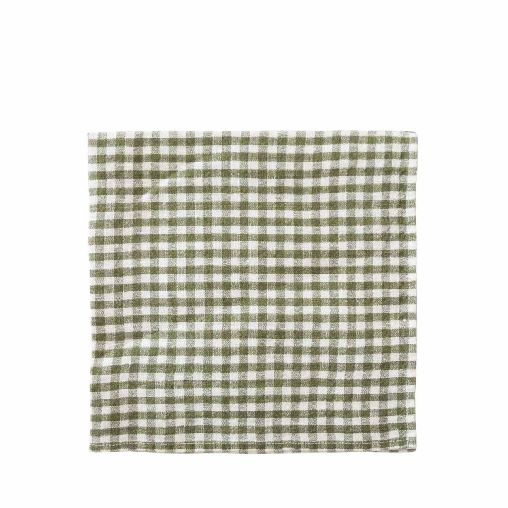 Serviette 100% lin petits carres coul. vert/blancs 40x40 cm