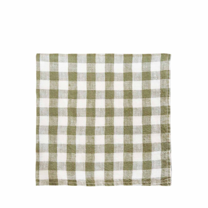 Serviette 100% lin carres coul. vert/blancs 40x40 cm