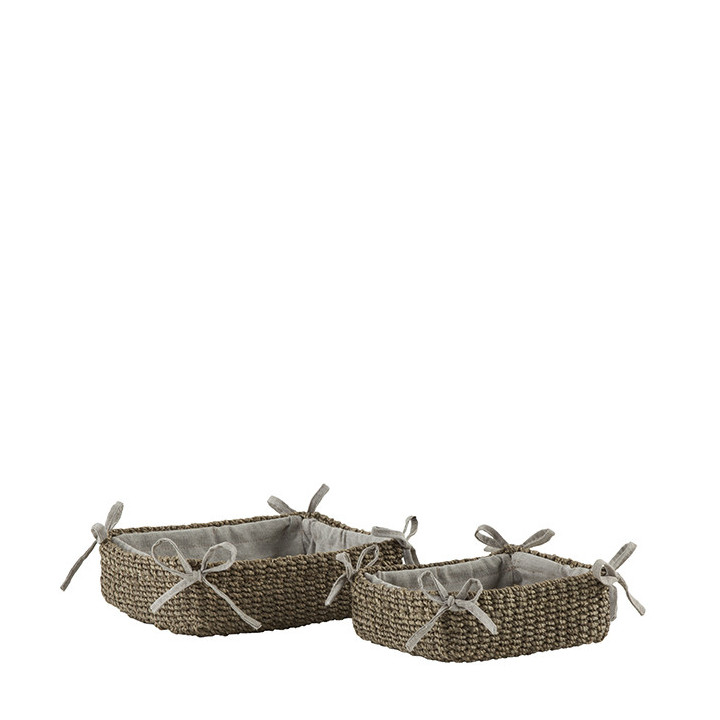 Set 2 abaca low baskets 17x15 h 5.5 cm with bows