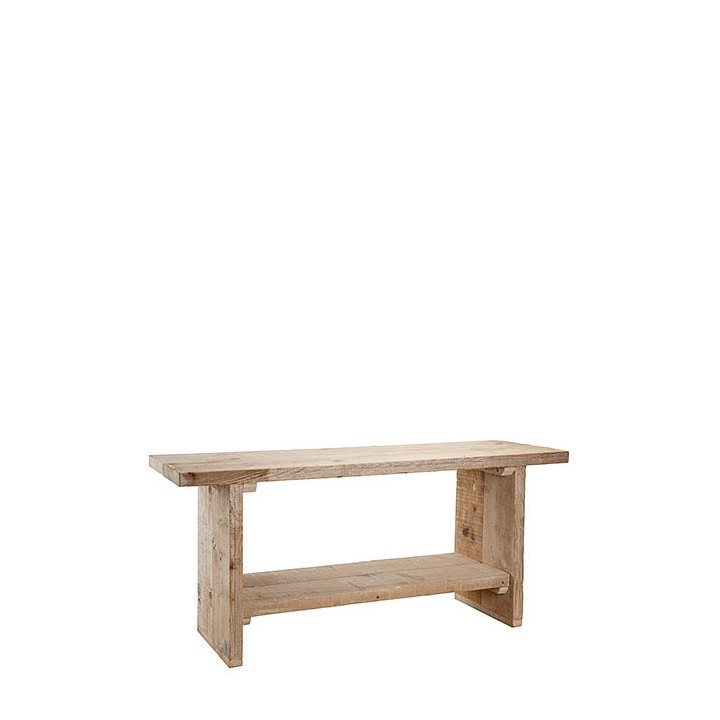Raw plank table with one shelf 50 x 150 h70 cm