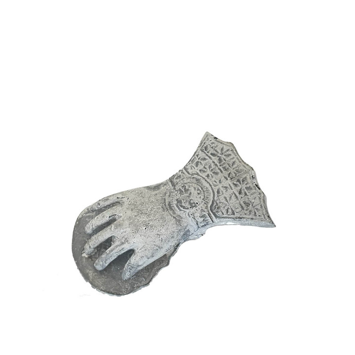 Hand shaped grey cast iron paperweight 10 cm