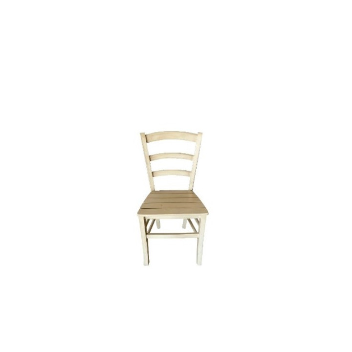 Cream lacquered wood chair with wooden stripes(46 40 x 40 sitting) h87