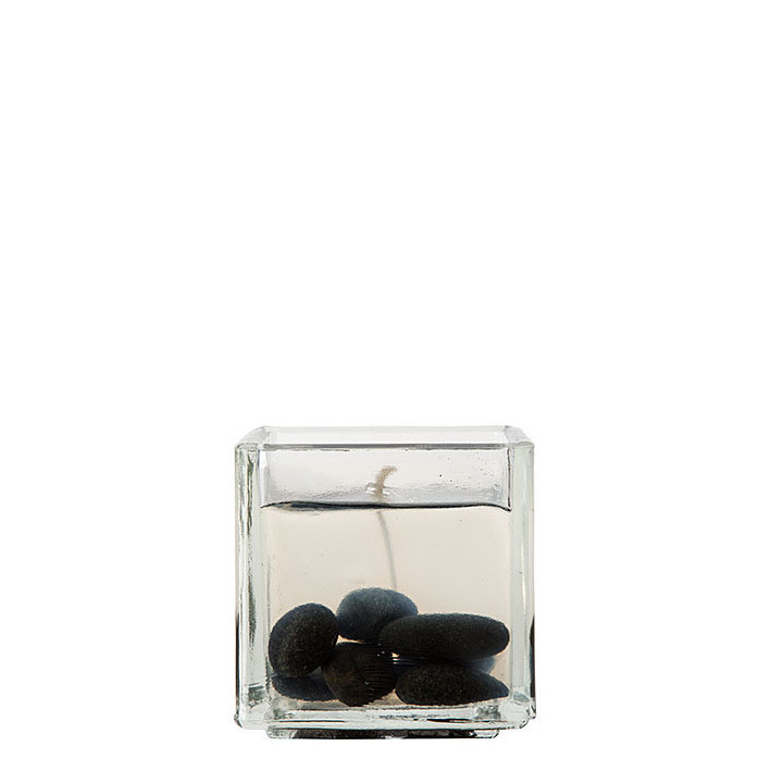 Cube gel candle with black stones 7.5x7.5 h8 cm