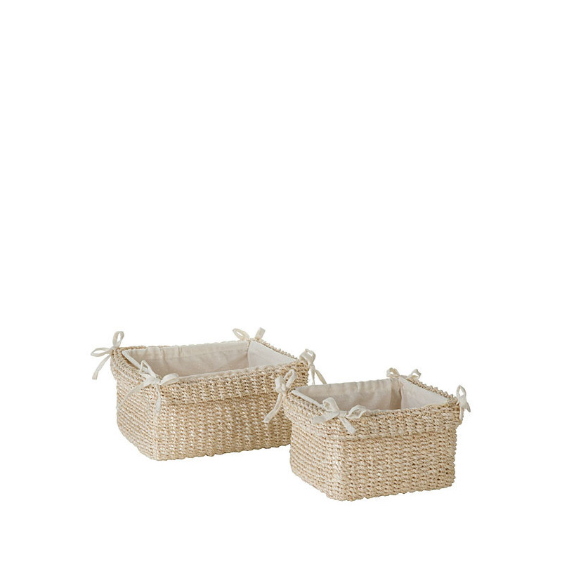 Set 2 cesti in abaca 18x21 h 10,5 cm con fiocchi