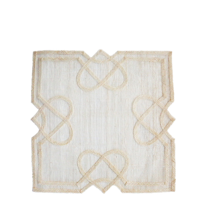 Square abaca placemat with 4 hearts 36 x 36 cm