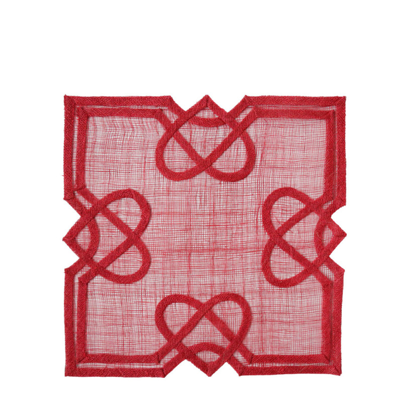 Square abaca placemat with 4 hearts 36 x 36 cm