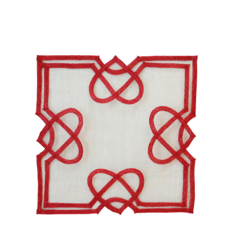 Square abaca placemat with 4 hearts 36 x 36 cm