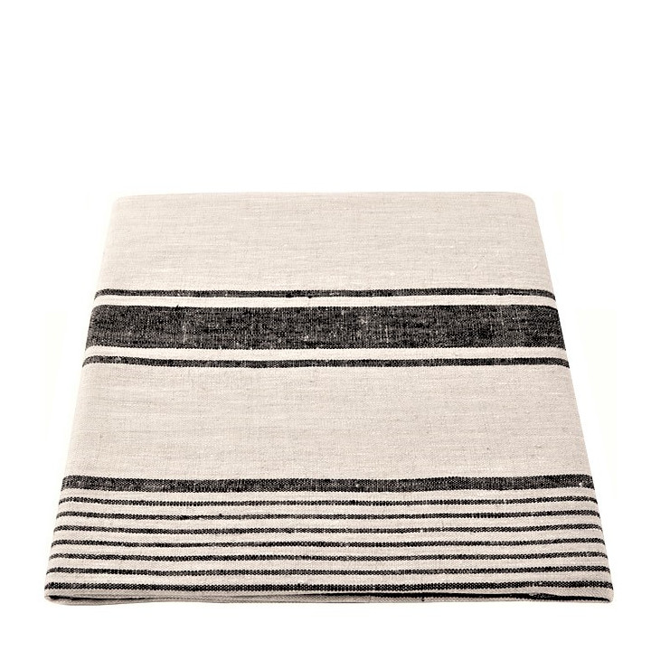 100% linen tablecloth 140*280 cm natural/black wide stripes