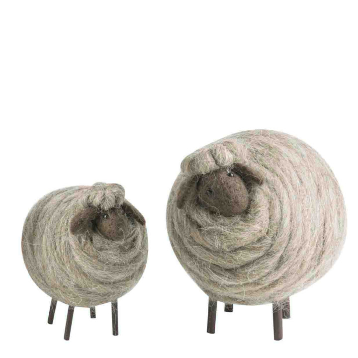 Coppia di pecore lana h12/17cm zampe legno in box