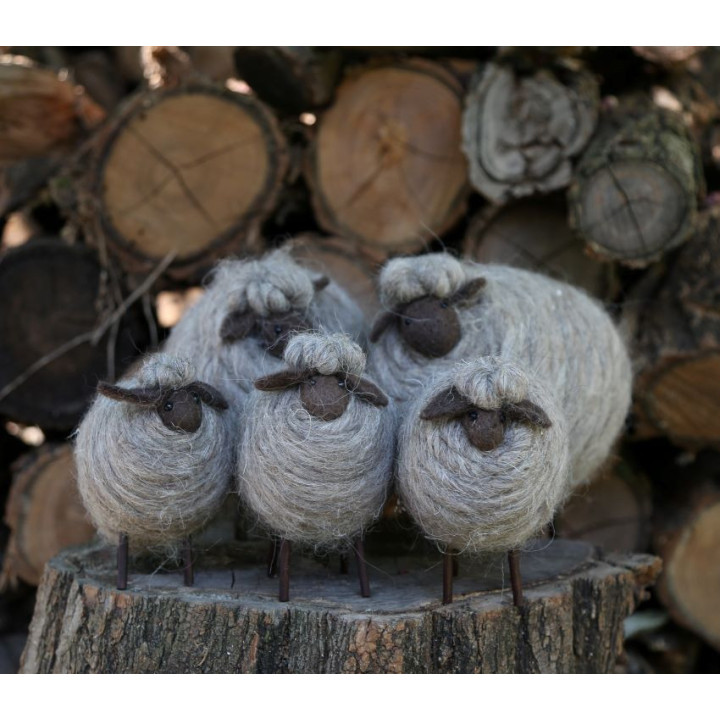 Set de 2 moutons en laine gris h12/h17 cm