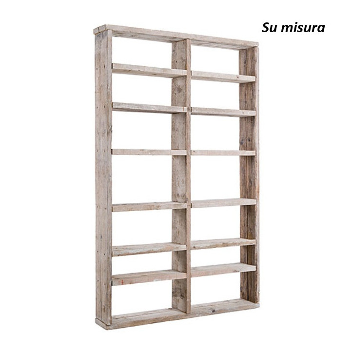 Scaffale assi grezze 14 scomparti 130 x 23 h200 cm