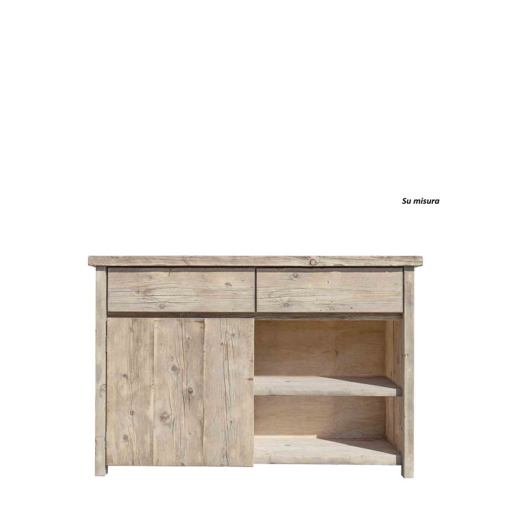Raw plank buffet 2 drawers + 1 door + shelves 100 x 150 h62 cm