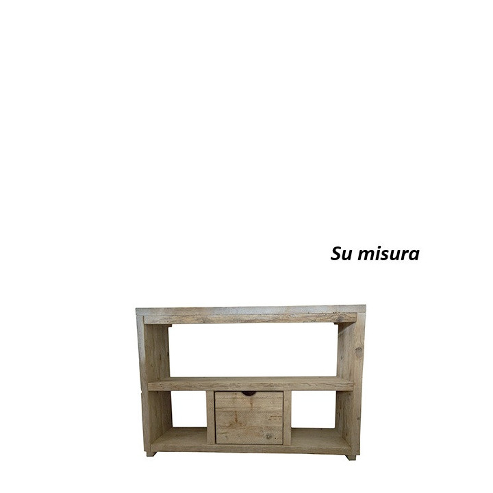 Consolle assi grezze 3 ripiani con cassetto 130 x 40 h90 cm