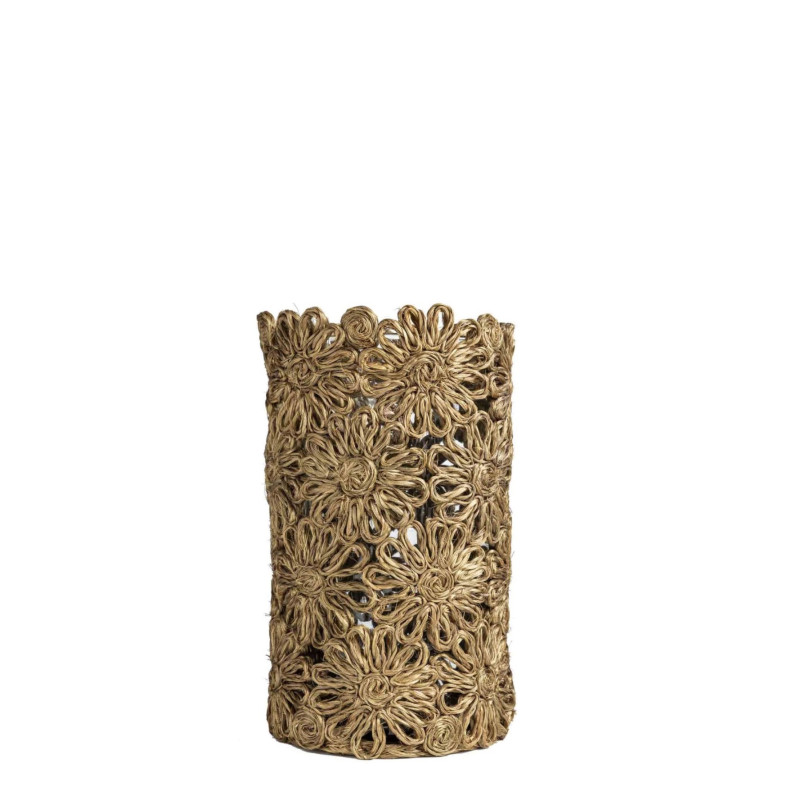 Cachepot panier en abaca + verre