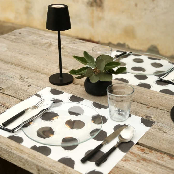 Tovaglietta bianca pois neri 75%pvc 25%poliestere 33 x 45 cm
