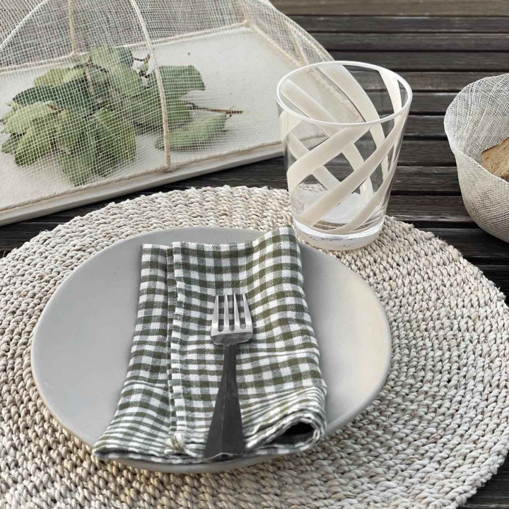 Tovagliolo 100% lino verde/bianco quadrettini 40 x 40 cm