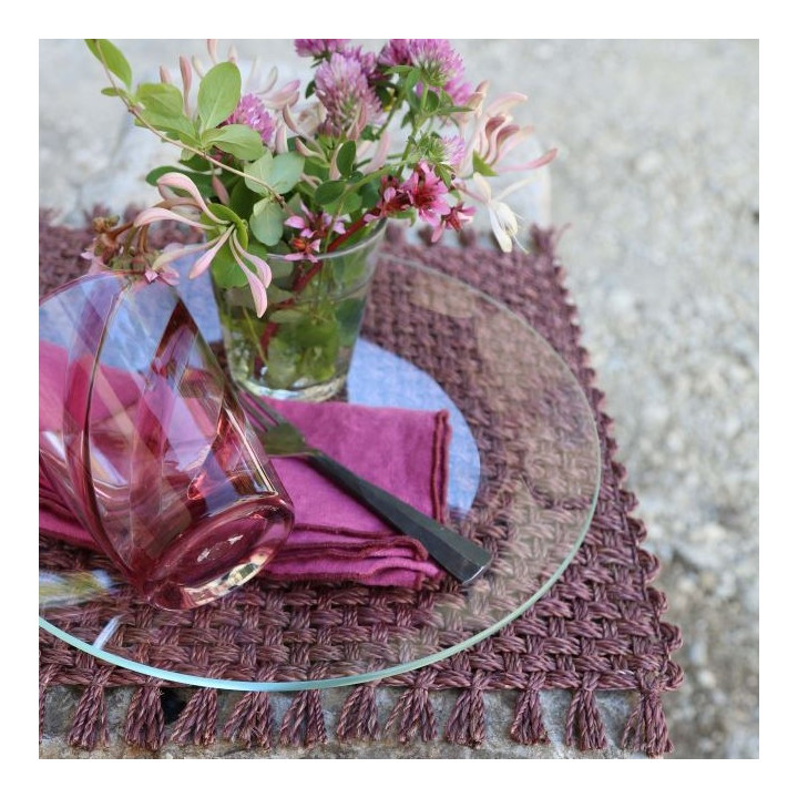 Tovaglietta in abaca rigida con frange 32 x 32 cm