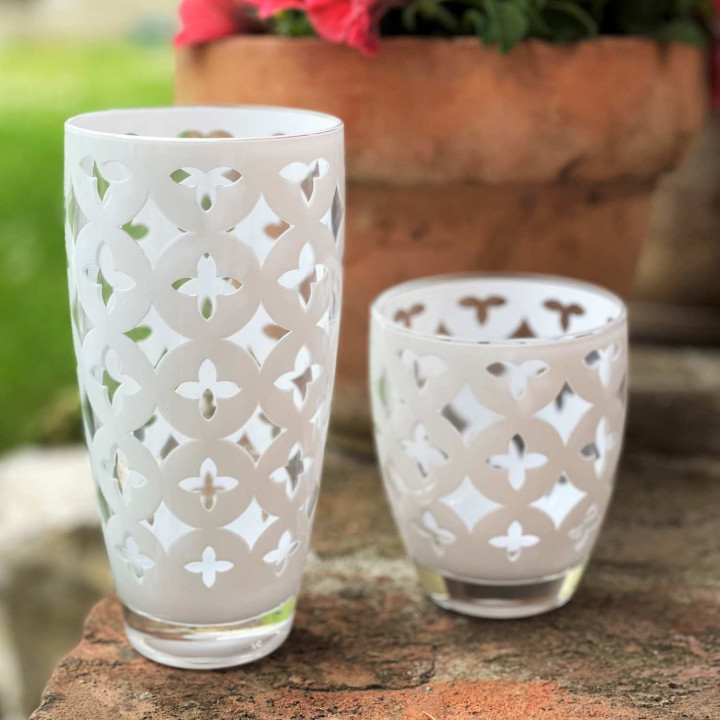 Bicchiere metacrilato decoro bianco v400 ml d8.6 h10 cm