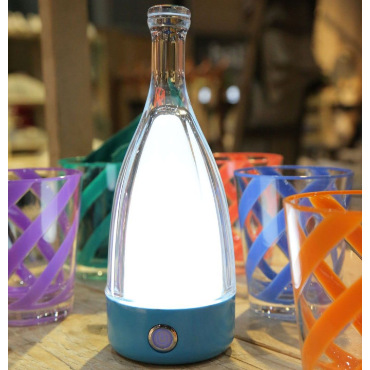 Bottle shaped usb table lamp with light blue base d9 h23 cm
