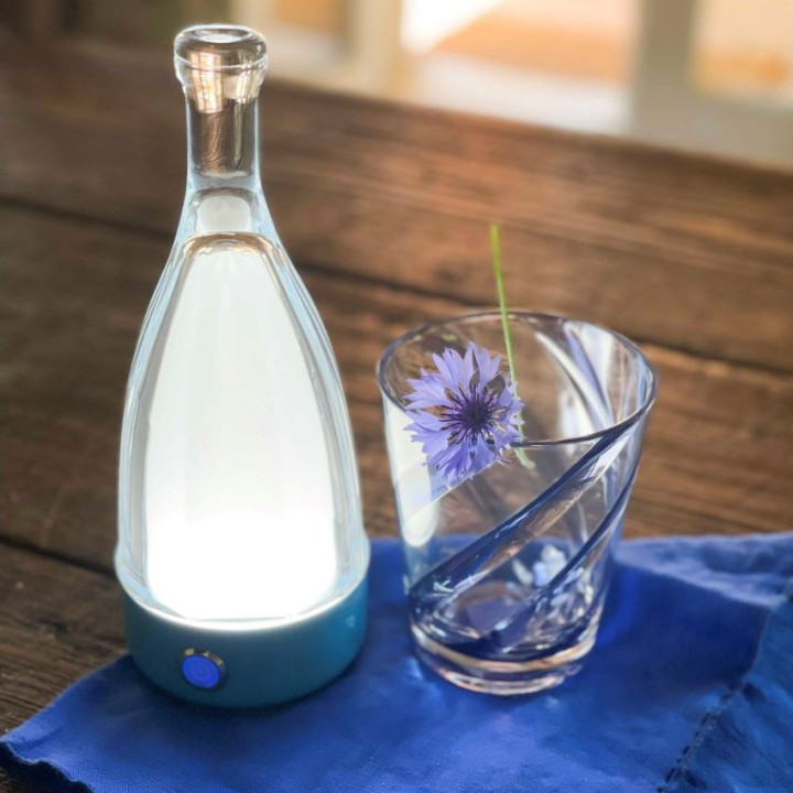 Lampada bottiglia da tavolo base azzurro touch usb d9 h23 cm
