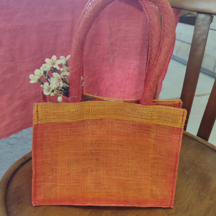 Borsina abaca arancione bordo giallo con velcro 19.5 x 15 x 10 cm