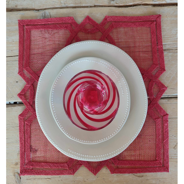 Set de table carrÉ en abaca 4 coeurs 36 x 36 cm