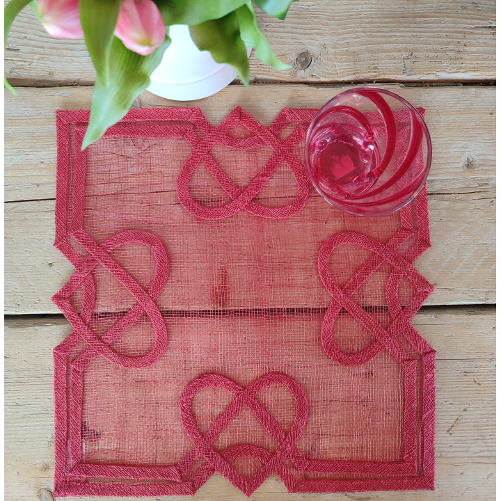 Set de table carrÉ en abaca 4 coeurs 36 x 36 cm