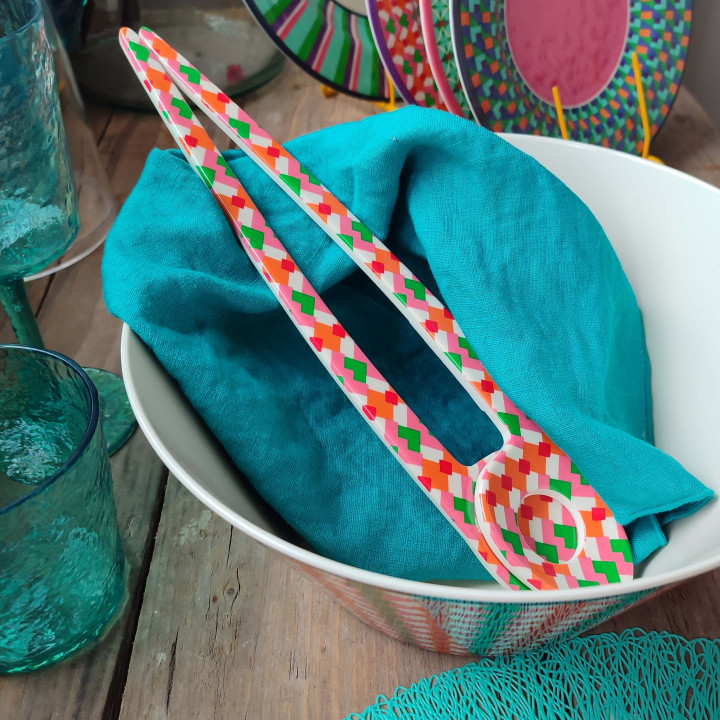 Lot de 2 couverts a salade pop stripes en melamine colores