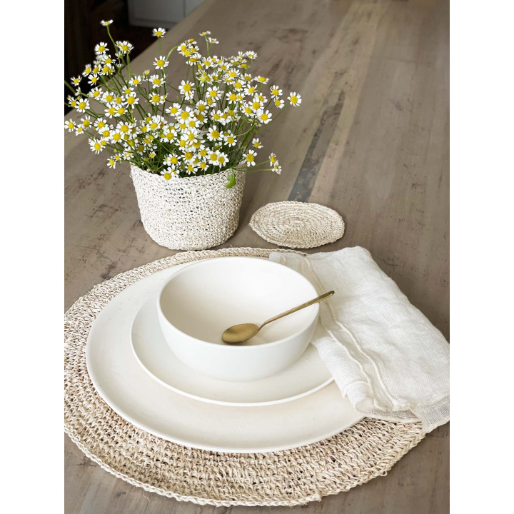 Tovagliolo 100%lino garzato naturale bordo natural 40 x 40 cm