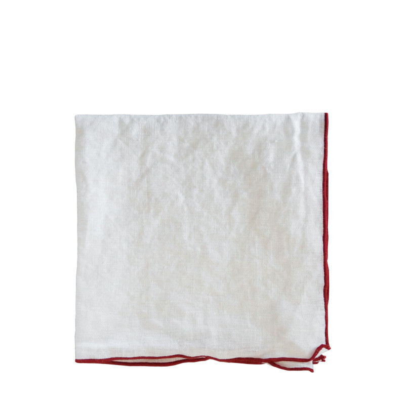 Tovagliolo 100%lino bianco bordo colorato 40x40 cm