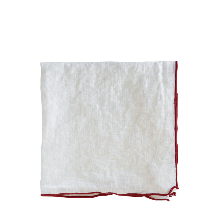 100% linen white napkin coloured border 40x40 cm