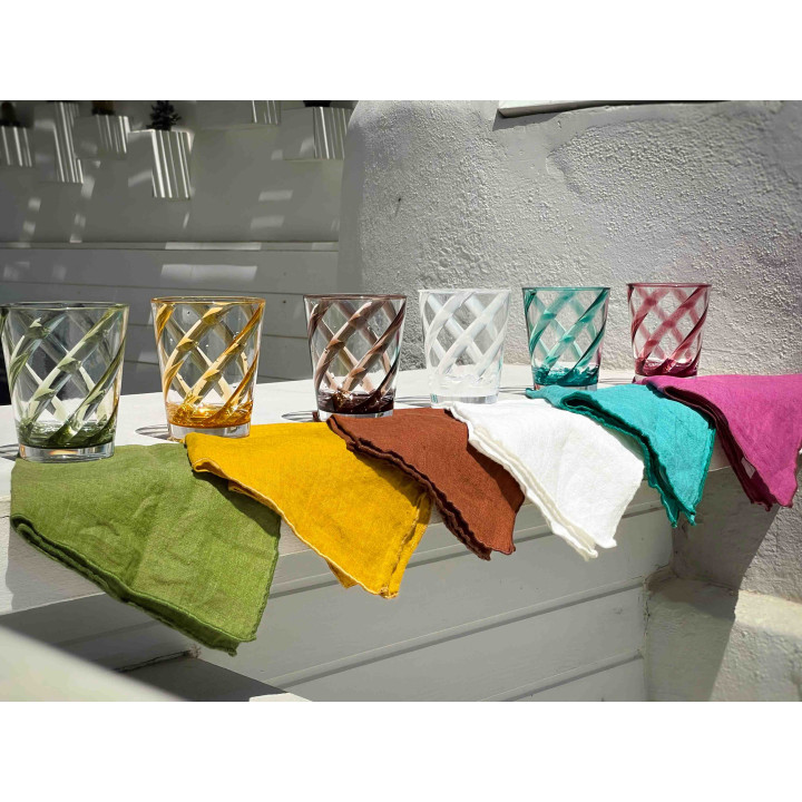 Tovagliolo 100%lino bianco bordo colorato 40x40 cm