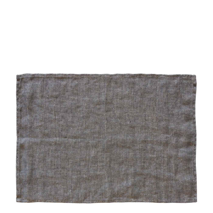 100% black linen herringbone placemat 35 x 50 cm