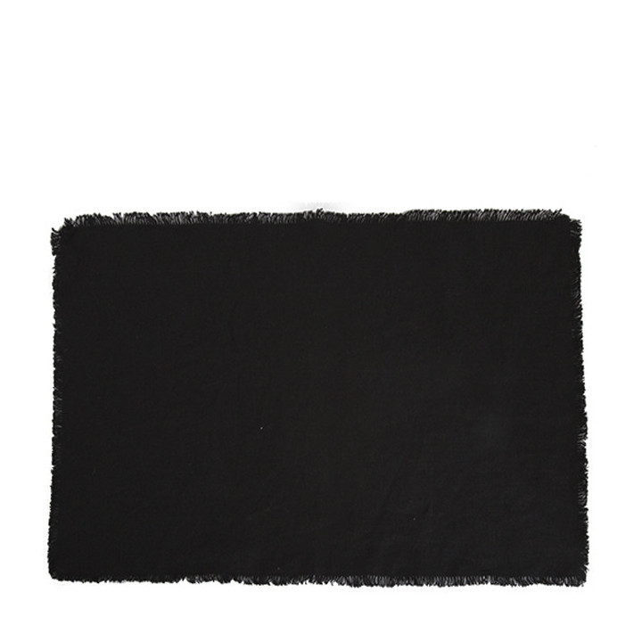 Black 100% linen placemat with fringes 35 x 50 cm