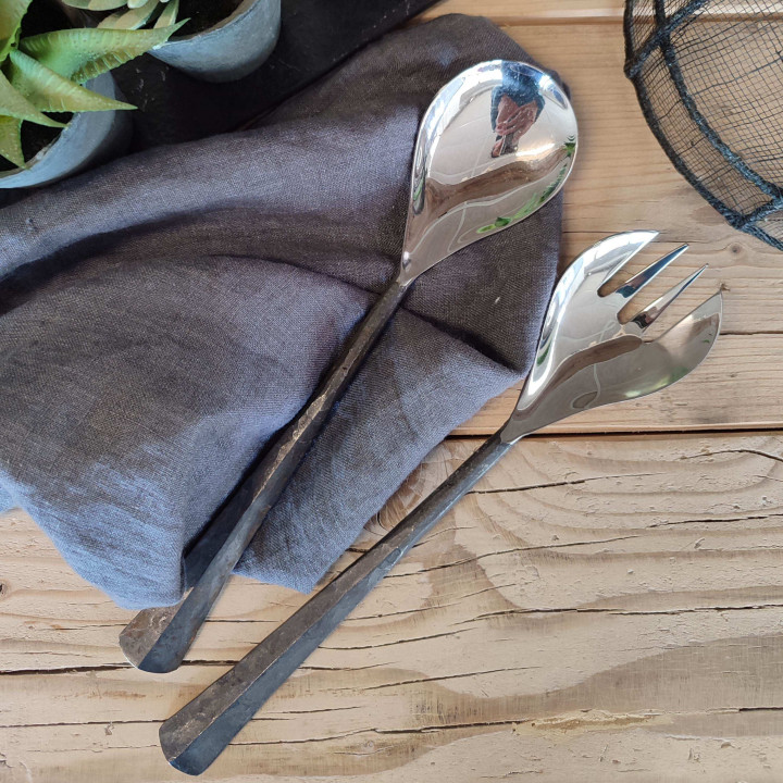 Set of 2 salad cutlery burnished steel handle